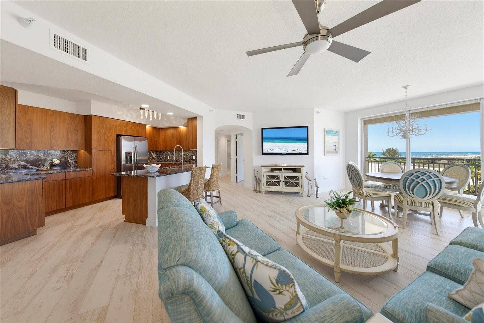 1170 GULF BOULEVARD, #404, Clearwater Beach, FL 33767 The open living room space provides the perfect place to gather & converse from this space.