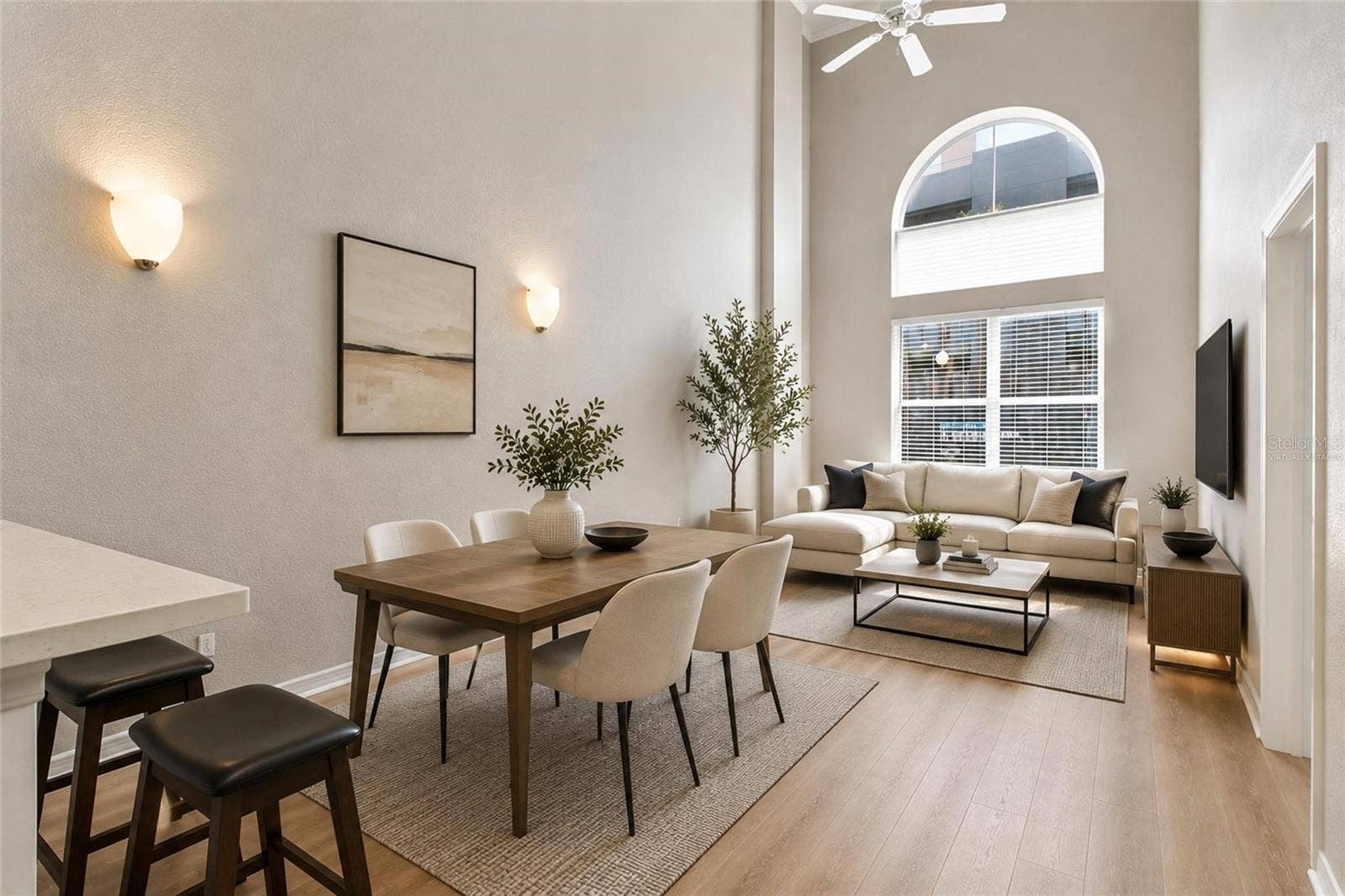 700 S HARBOUR ISLAND BOULEVARD, #137, Tampa, FL 33602 Virtually Staged -Open Concept view of family room, dining, and 18ft tall ceilings