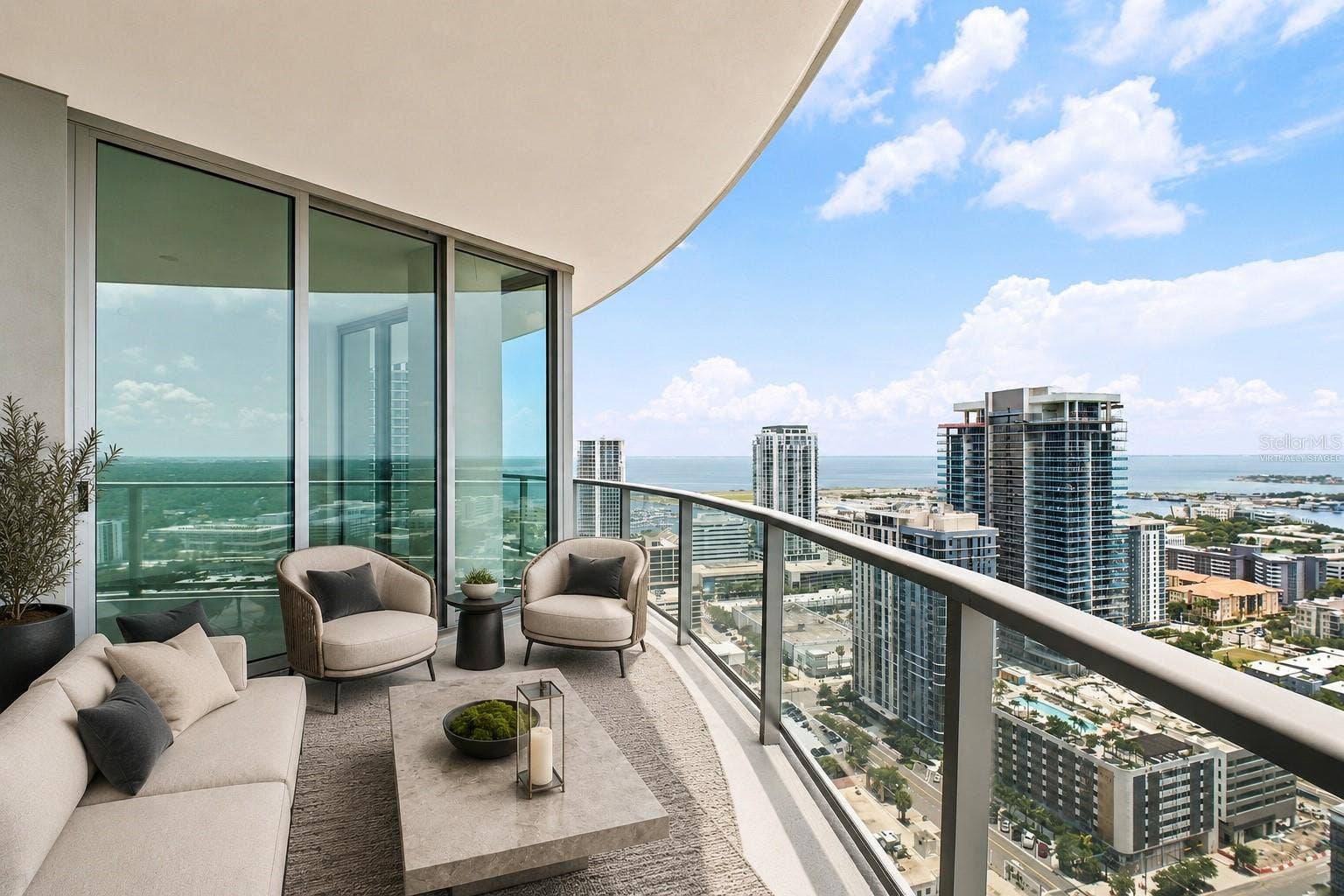 400 CENTRAL AVENUE, #2901, St Petersburg, FL 33701 Virtually Staged Side Balcony