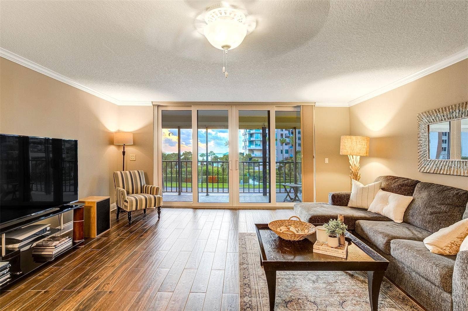 1581 GULF BOULEVARD, #203N, Clearwater Beach, FL 33767 Living Room With Outdoor Balcony