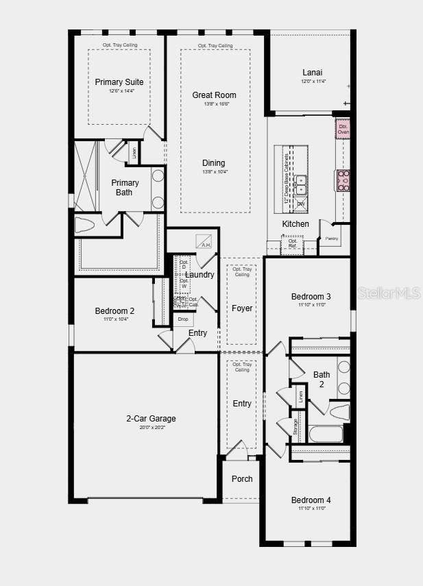 12813 DOCKYARD TRAIL, Palmetto, FL 34221 Floor Plan - Additional Highlights Include: 8' interior doors, outdoor kitchen rough-in, and a tray ceiling package