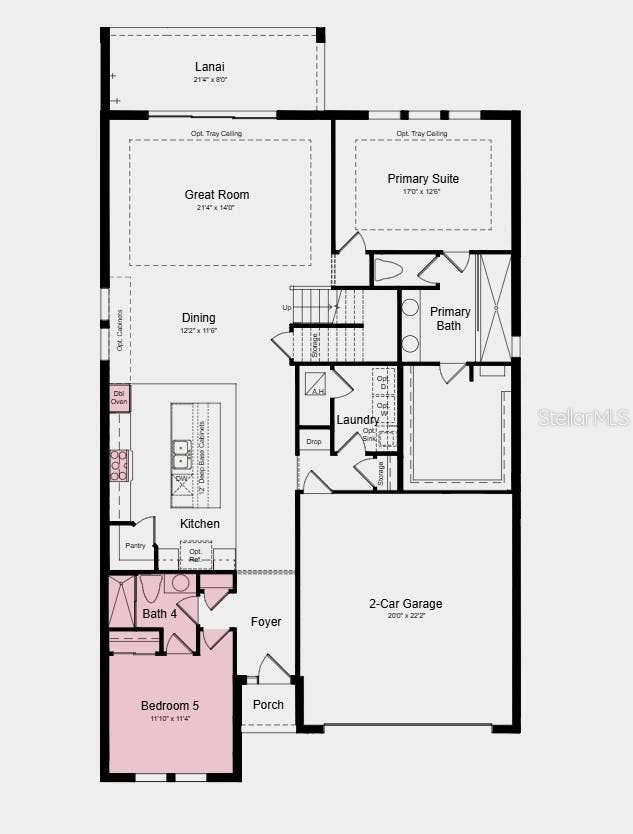 12711 DOCKYARD TRAIL, Palmetto, FL 34221 First Floor Plan - Additional Highlights Include: tray ceiling package, shower in bathroom 4, 8' interior doors, laundry sink, outdoor kitchen rough-in, LVP stair treads, whole house stair railing with straight metal spindles, personalized home technology package, 42" upper cabinets, and apron front stainless steel kitchen sink