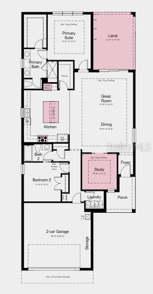 7824 CASPIAN STREET, Palmetto, FL 34221 Floor Plan ~ Additional Highlights Include: tray ceiling pkg, 4' garage extension, 8' interior doors, extended covered lanai, outdoor kitchen rough-in, top load washer and dryer, and refrigerator