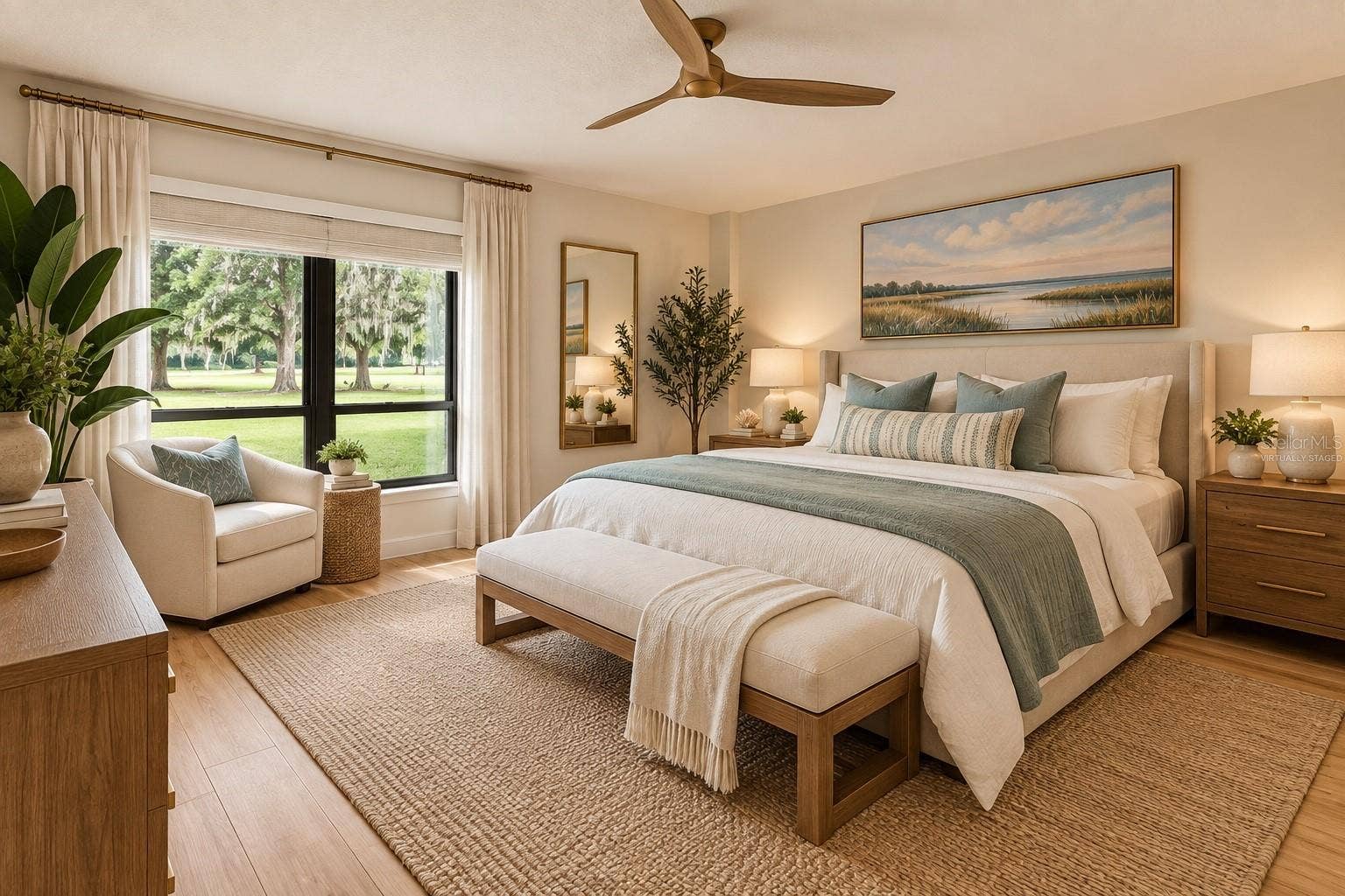 13626 GREENFIELD DRIVE, #109, Tampa, FL 33618 Virtually Staged Primary Bedroom Overlooking Golf Course