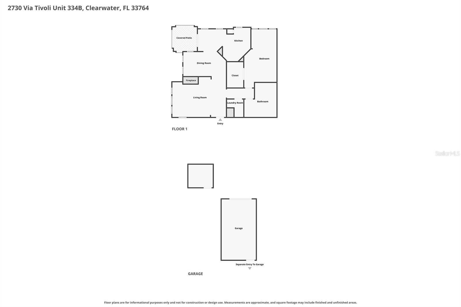 2730 VIA TIVOLI, #334B, Clearwater, FL 33764 Floor plan, with garage and storage closet