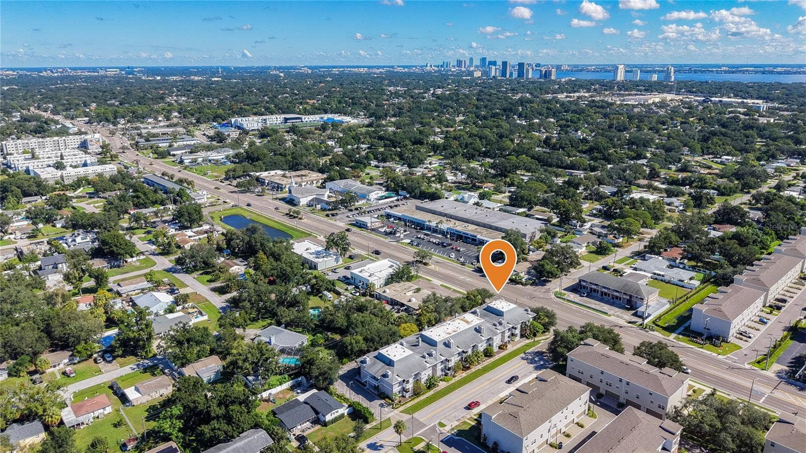 Aerial shot facing east toward downtown Tampa