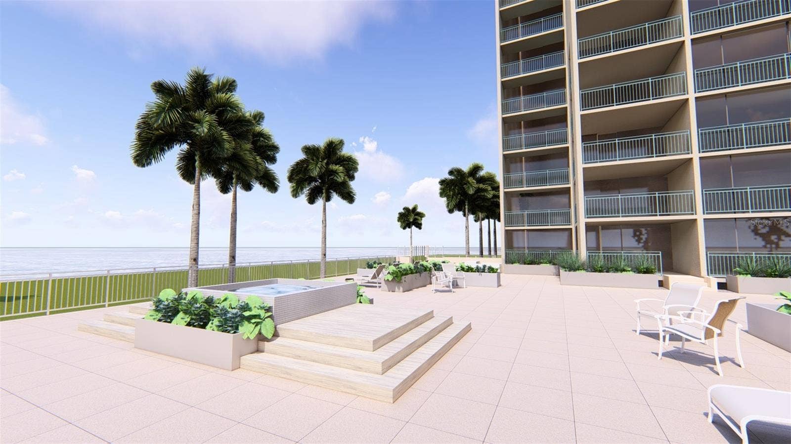 1390 GULF BOULEVARD, #1203, Clearwater, FL 33767 Artist Rendering Pool Deck. Final design and finishes may vary.