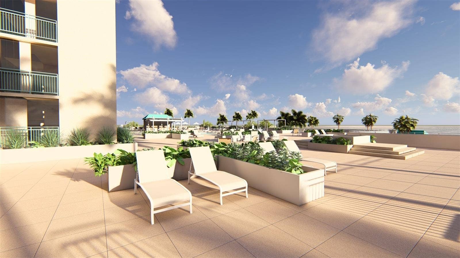 1390 GULF BOULEVARD, #1203, Clearwater, FL 33767 Artist Rendering Pool Deck. Final design and finishes may vary.