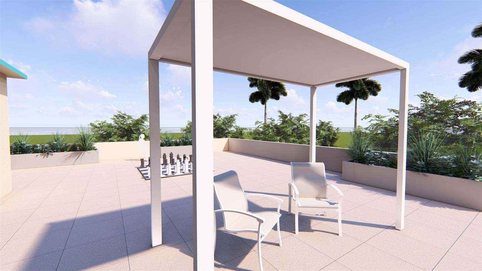 1390 GULF BOULEVARD, #1203, Clearwater, FL 33767 Artist Rendering Pool Deck. Final design and finishes may vary.