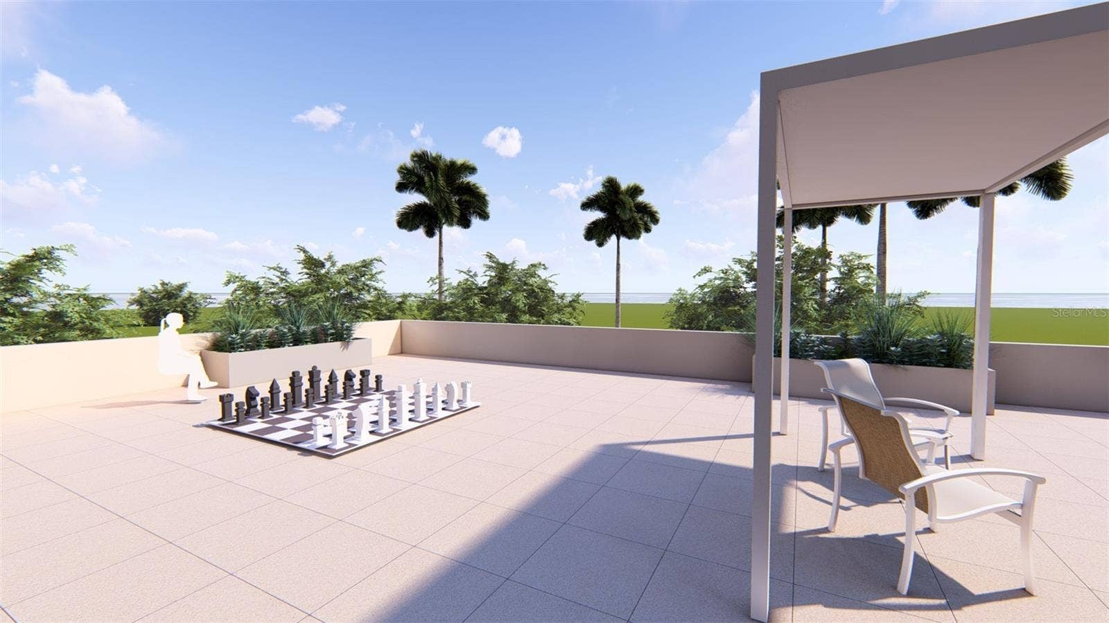 1390 GULF BOULEVARD, #1203, Clearwater, FL 33767 Artist Rendering Pool Deck. Final design and finishes may vary.