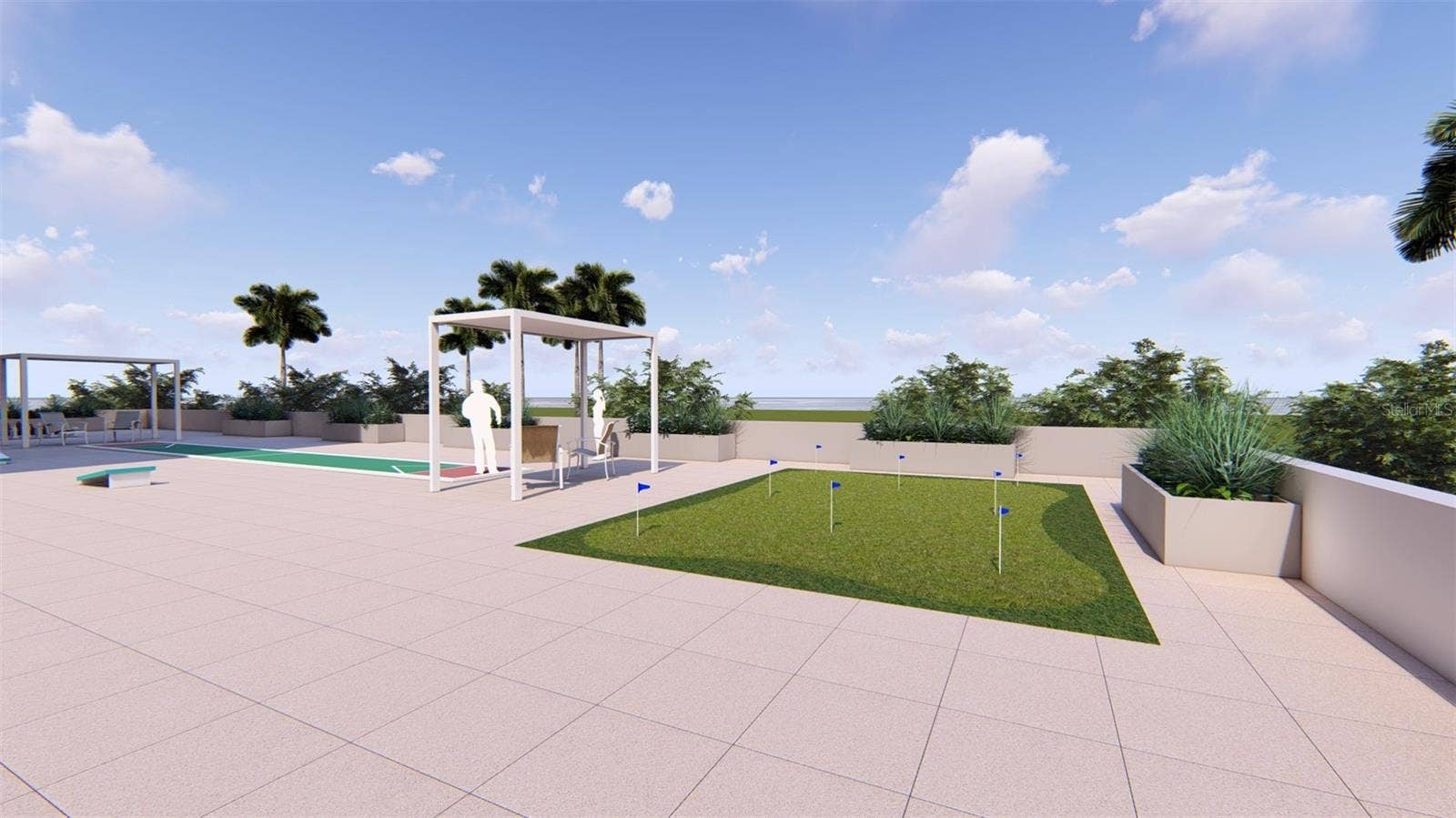 1390 GULF BOULEVARD, #1203, Clearwater, FL 33767 Artist Rendering Pool Deck. Final design and finishes may vary.