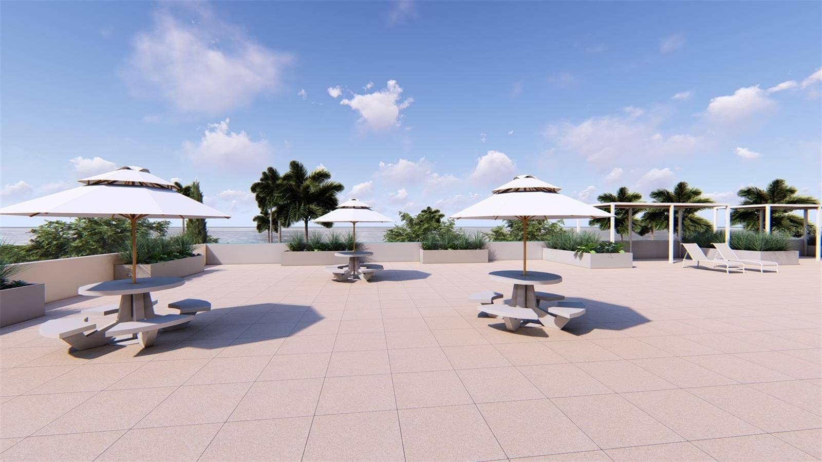 1390 GULF BOULEVARD, #1203, Clearwater, FL 33767 Artist Rendering Pool Deck. Final design and finishes may vary.