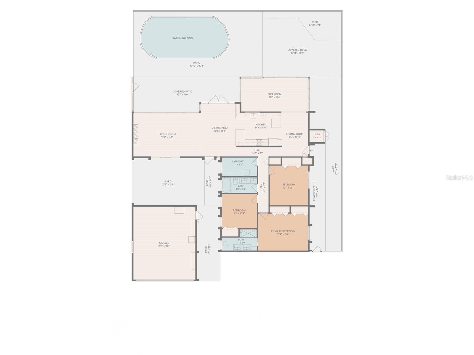 1114 2ND AVENUE S, Tierra Verde, FL 33715 Floor plan with approximate measurements.