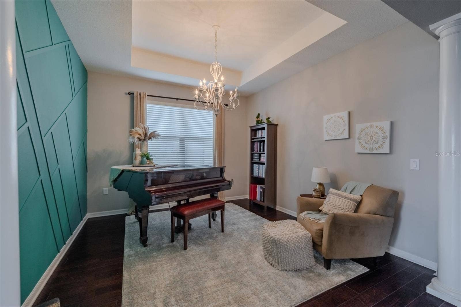 9123 RAES CREEK PLACE, Palmetto, FL 34221 Formal dining room used as piano room with tray ceiling