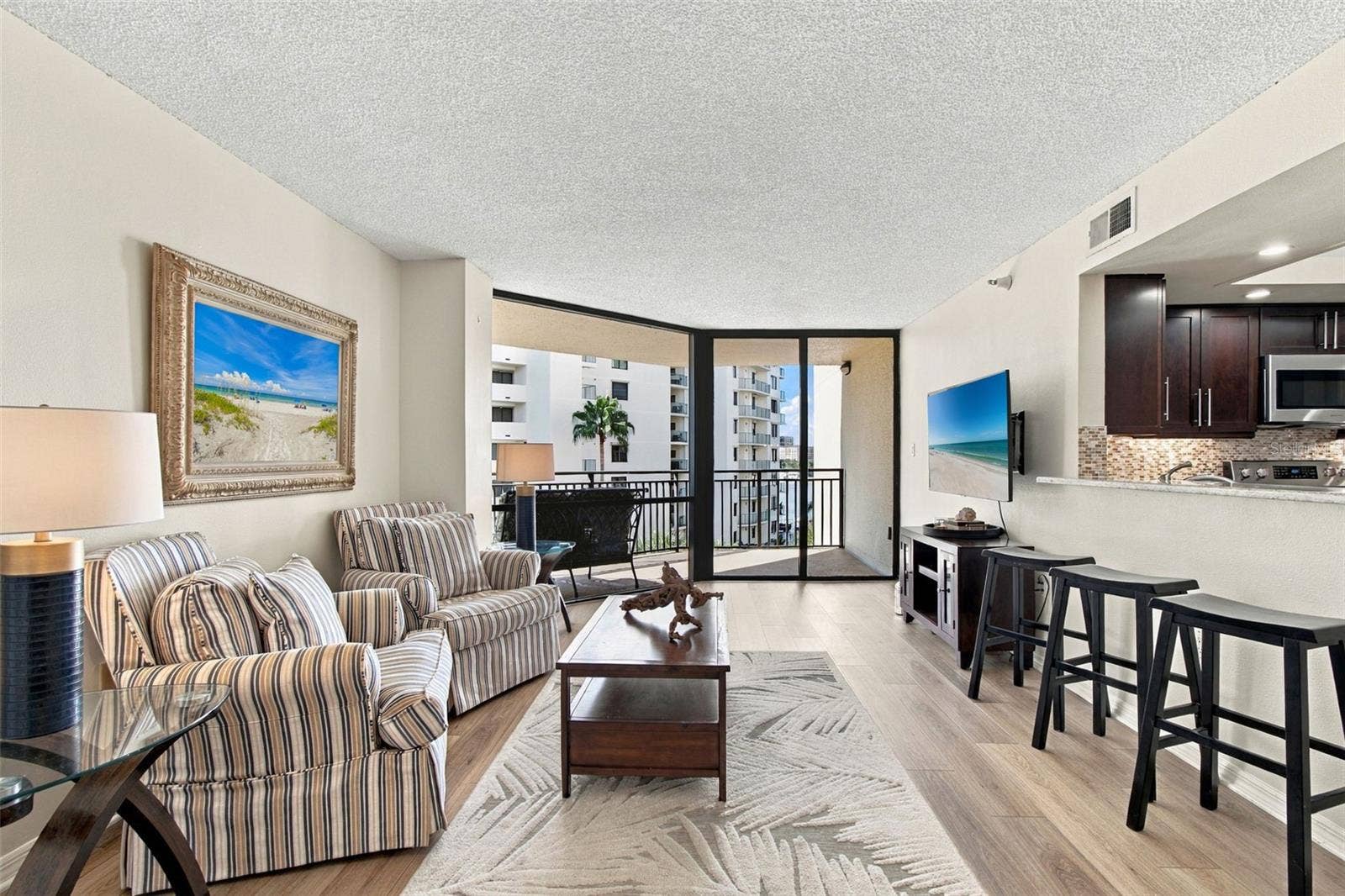 Spacious living room open to kitchen
