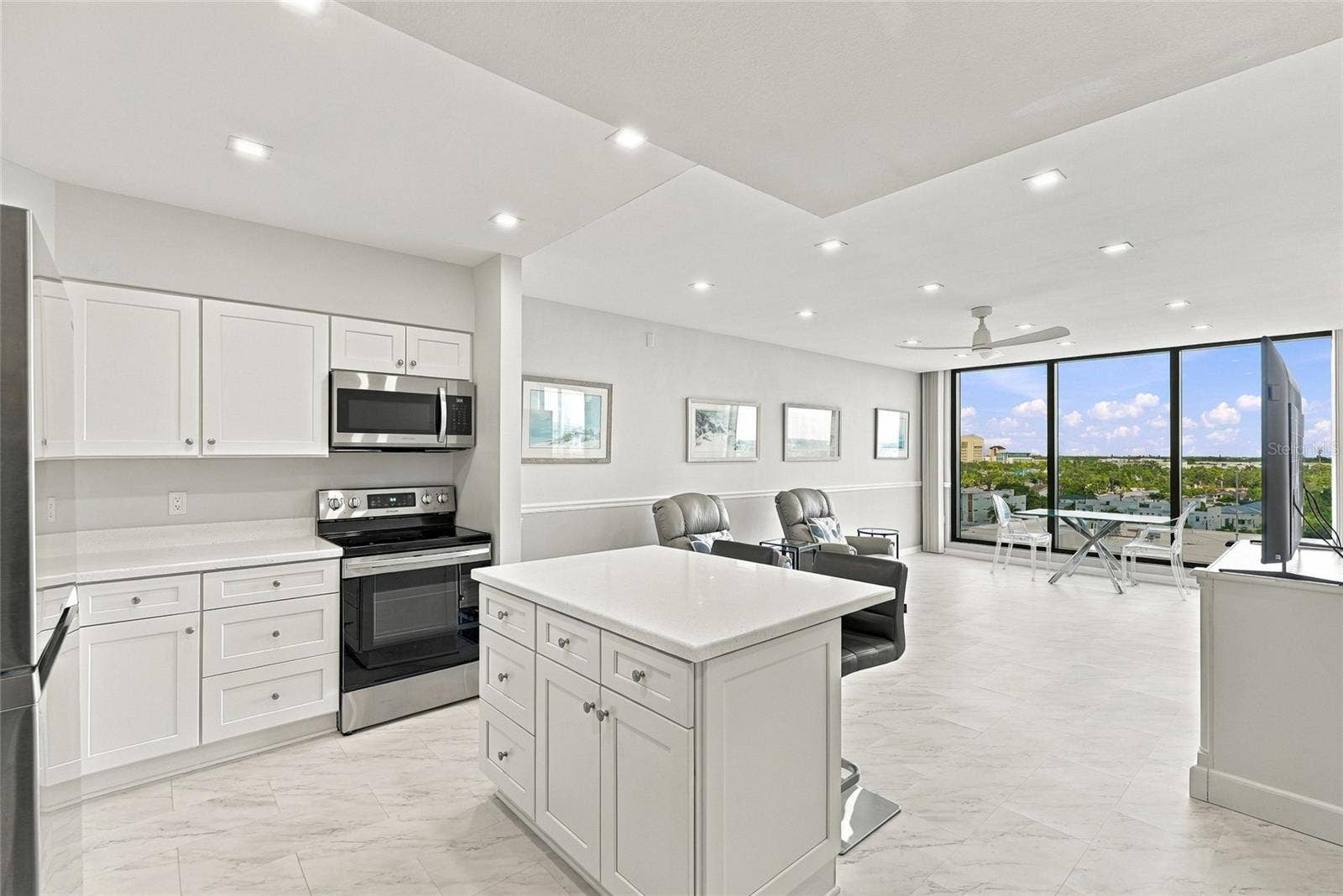 Kitchen, living and dining area