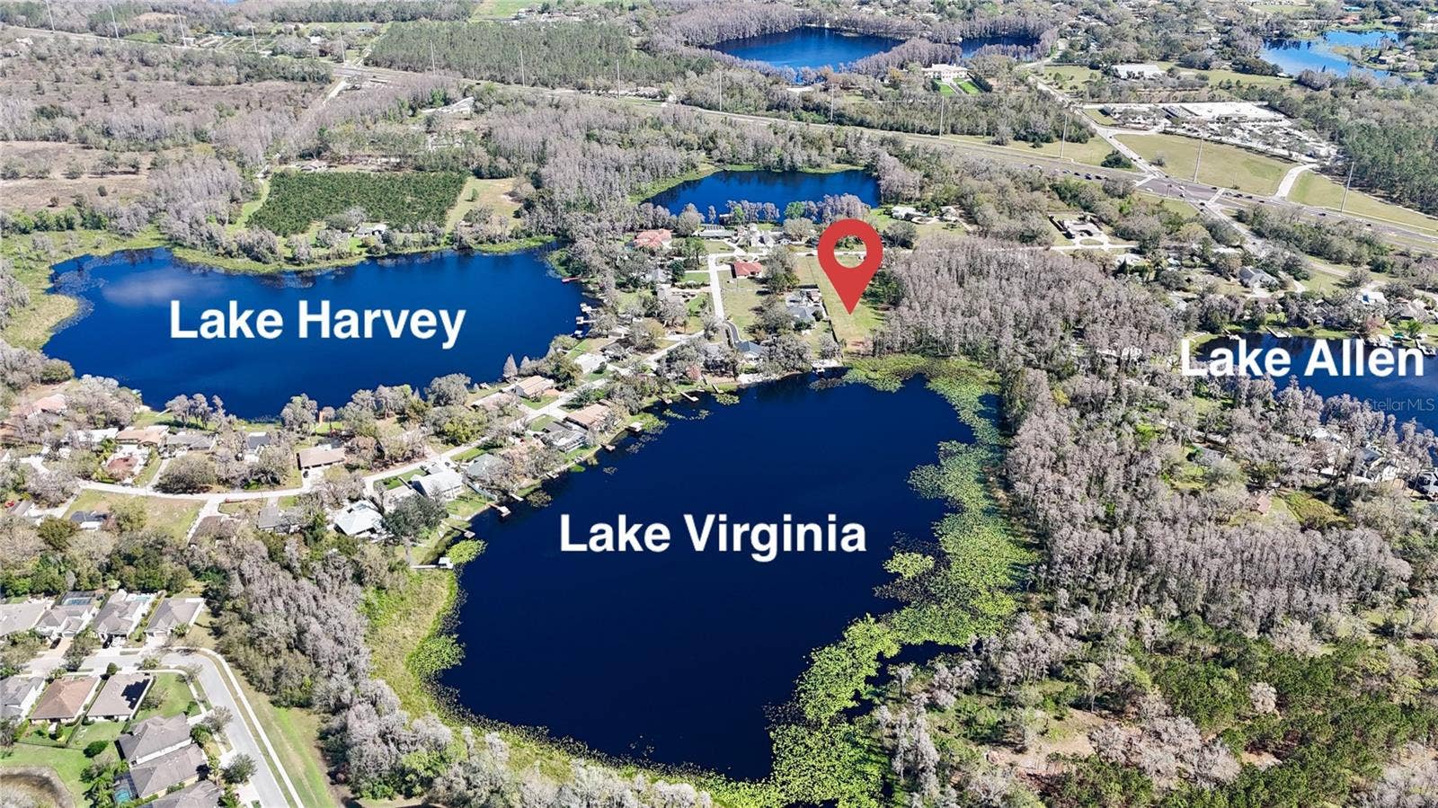 3 lakes connected; Lake Virginia, Lake Harvey, Lake Allen