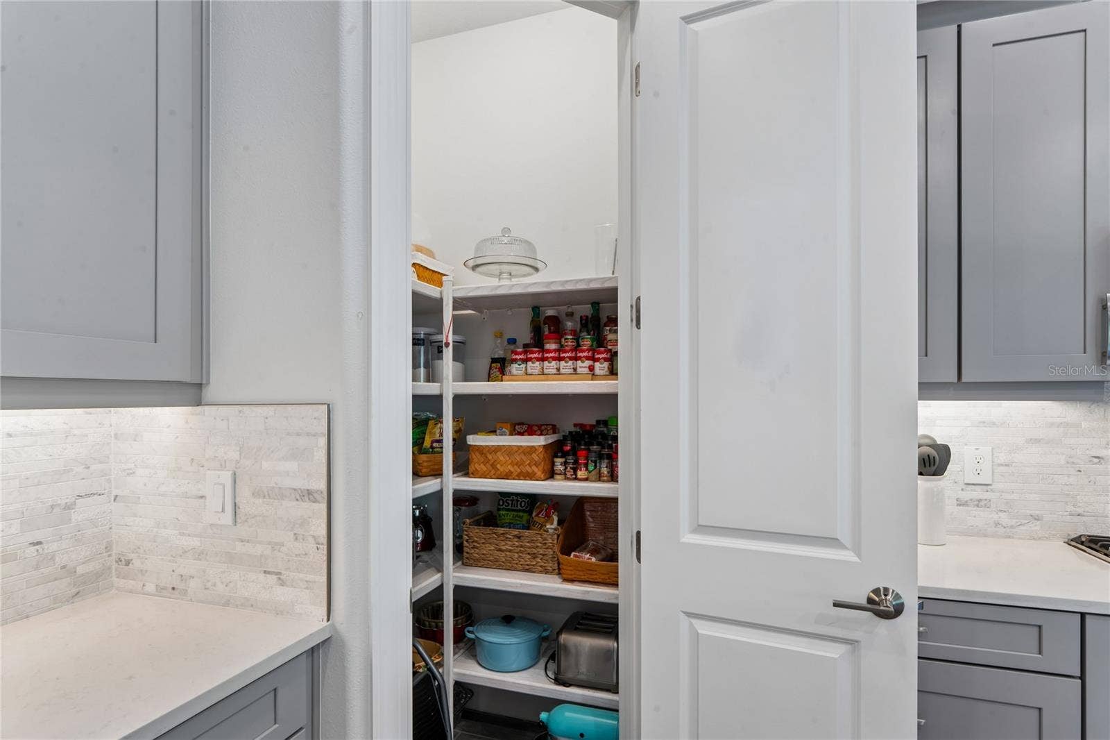 Custom built-in wood shelf pantry