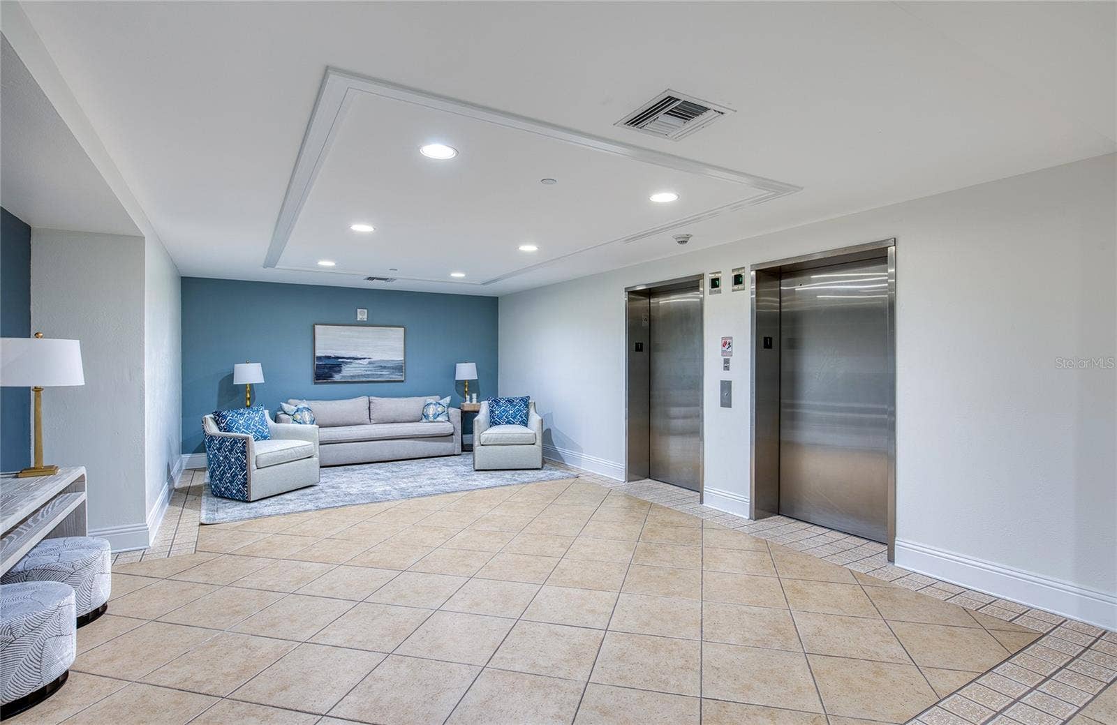 A well-furnished elevator lobby