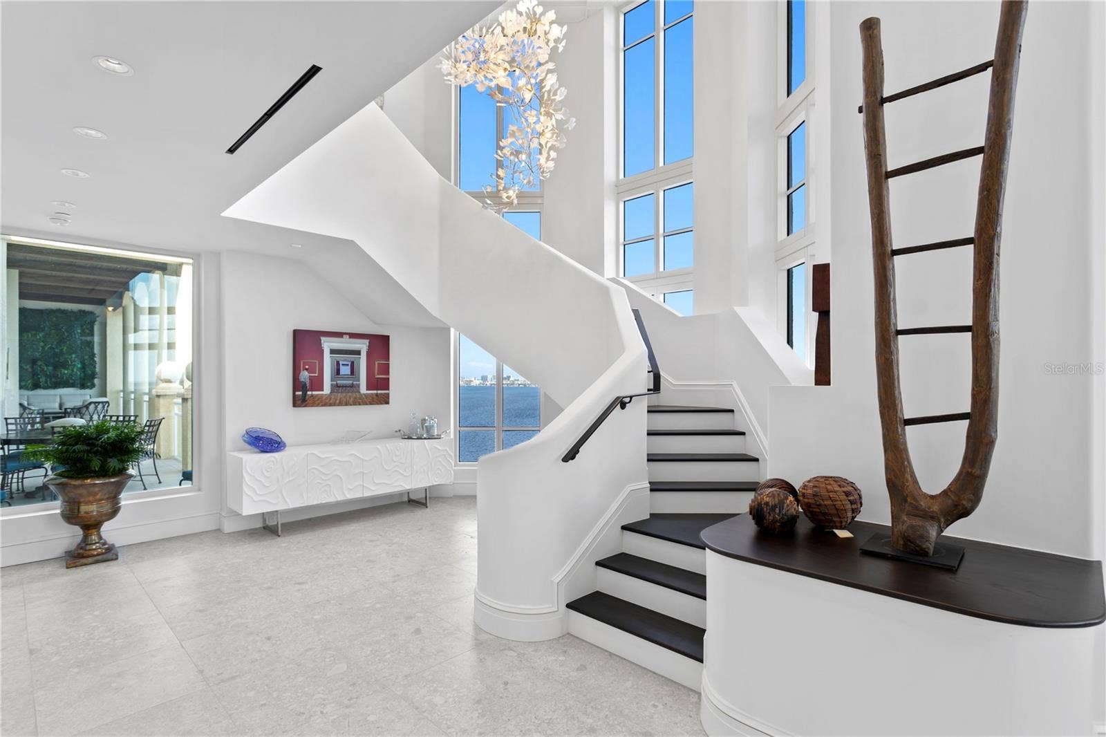 Grand staircase with fabulous chandlier