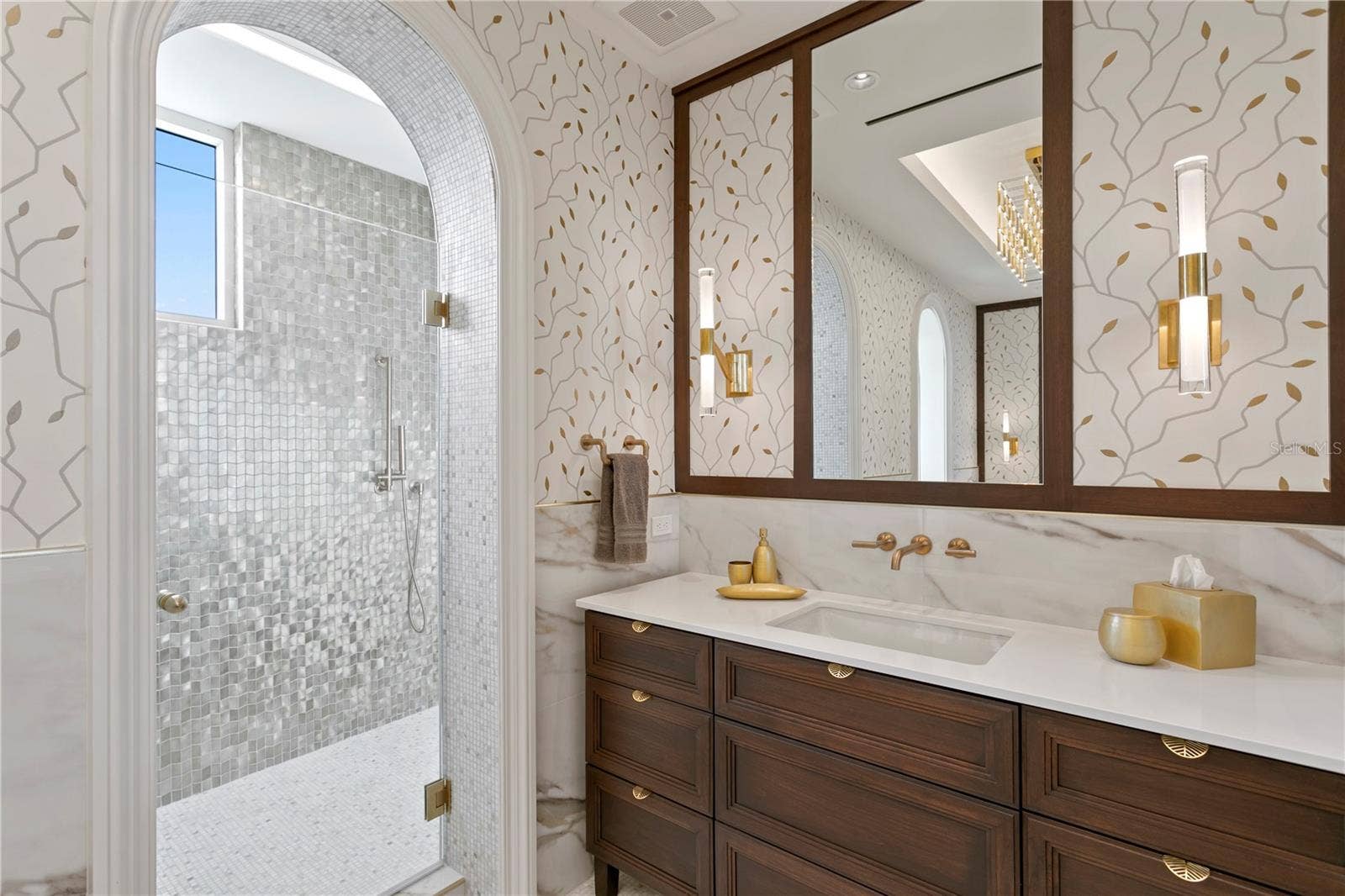 Primary Suite vanity with USB equipped drawer storage