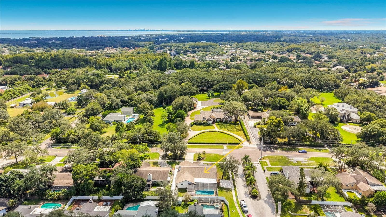 3314 ENTERPRISE ROAD E, Safety Harbor, FL 34695 Aerial View South - Downtown, Marshall Street Park, Causeway and Bayside Bridge in distance
