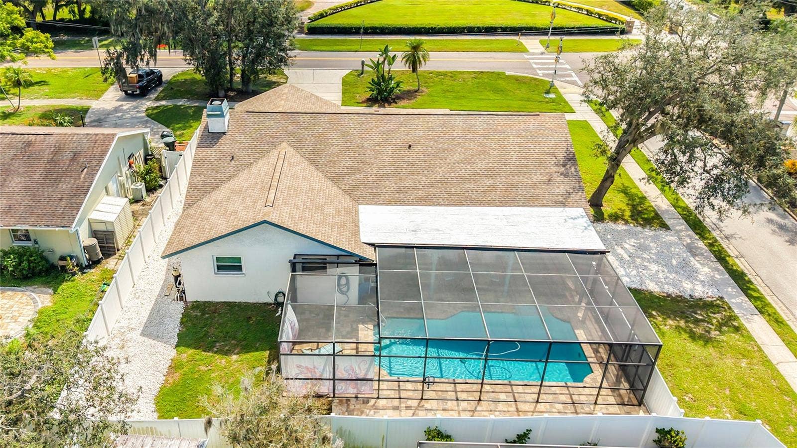 3314 ENTERPRISE ROAD E, Safety Harbor, FL 34695 Aerial of Rear Yard, Outdoor Living Space, and Pool