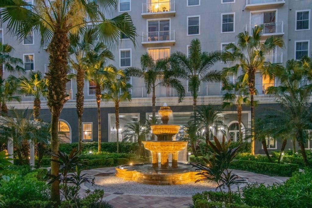Serene fountain within the courtyard space