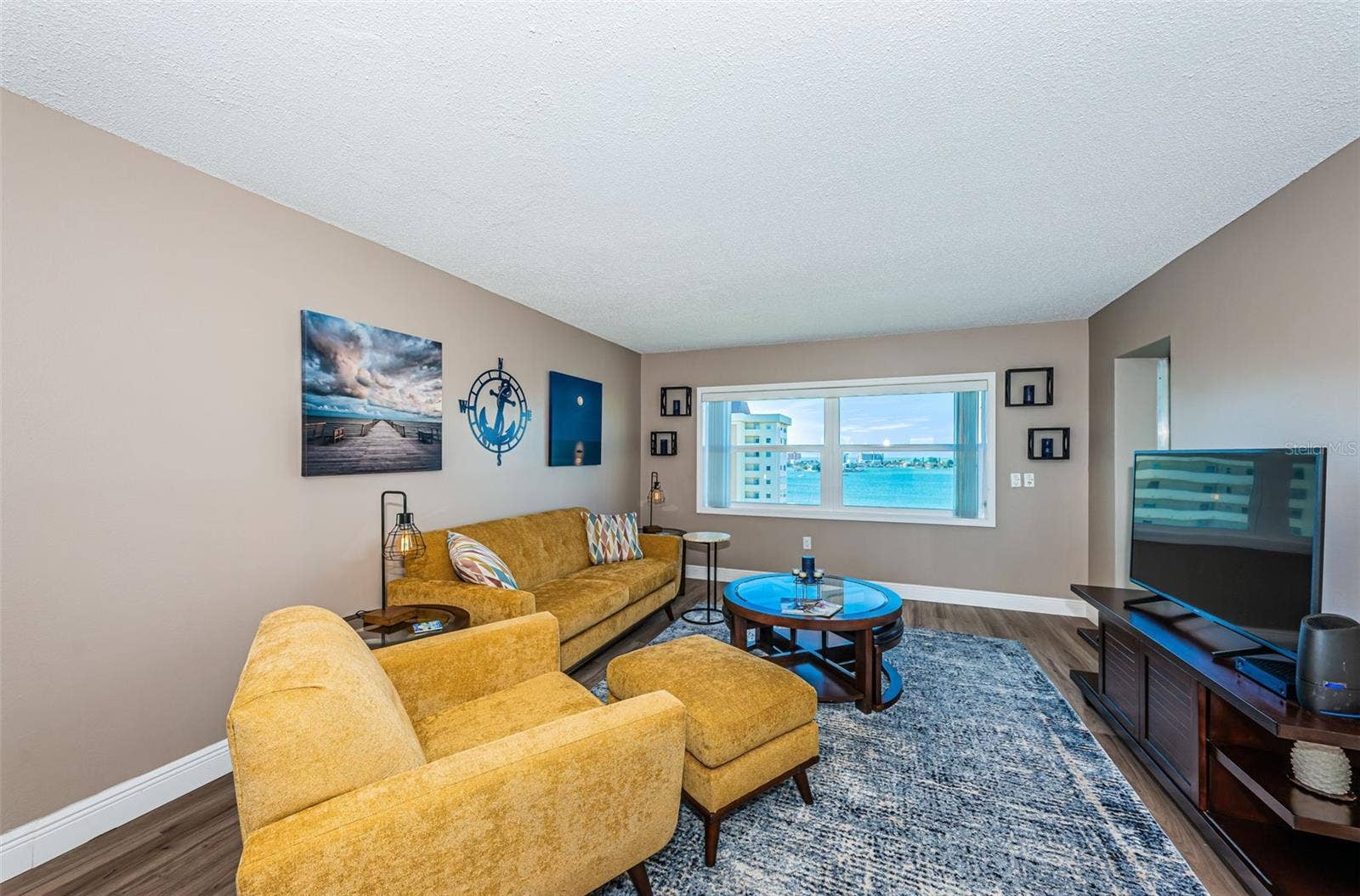 Living room with water views of the Intracoastal and Gulf