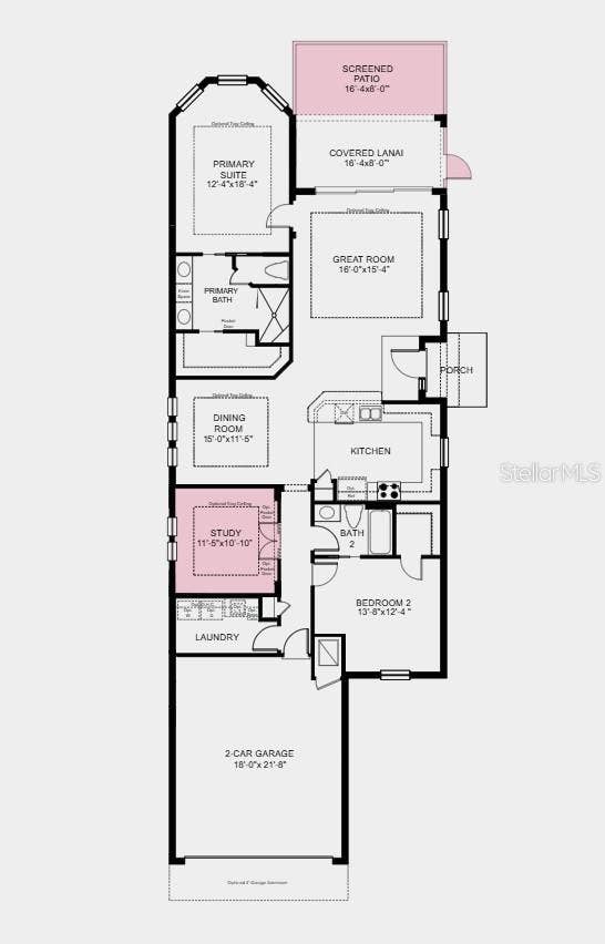 Floor Plan - Additional Highlights Include: pre-plumb for future laundry sink, 8' interior doors, double pocket doors into study, 4' garage extension, and keyless pad at garage door