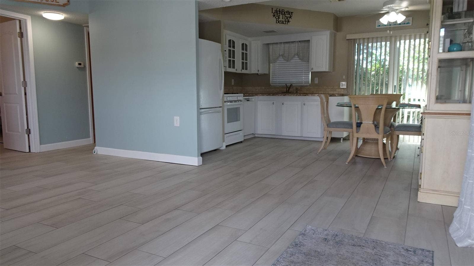 Living room, porcelain tile floors.