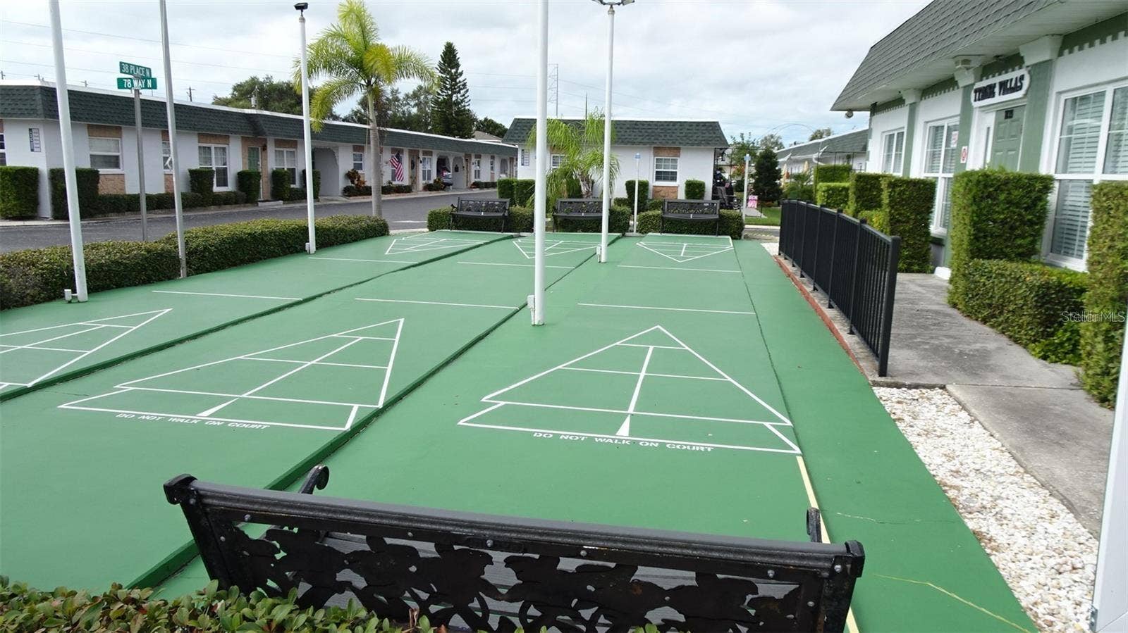 Shuffleboard courts in front of the clubhouse.