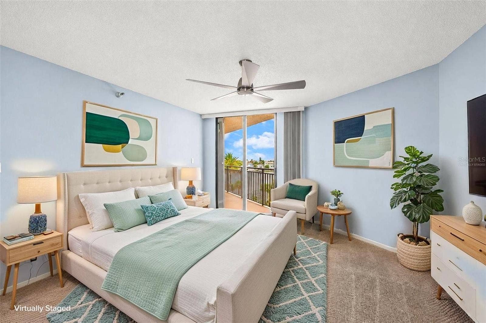690 ISLAND WAY, #606, Clearwater, FL 33767 Primary Bedroom ensuite furniture virtually staged