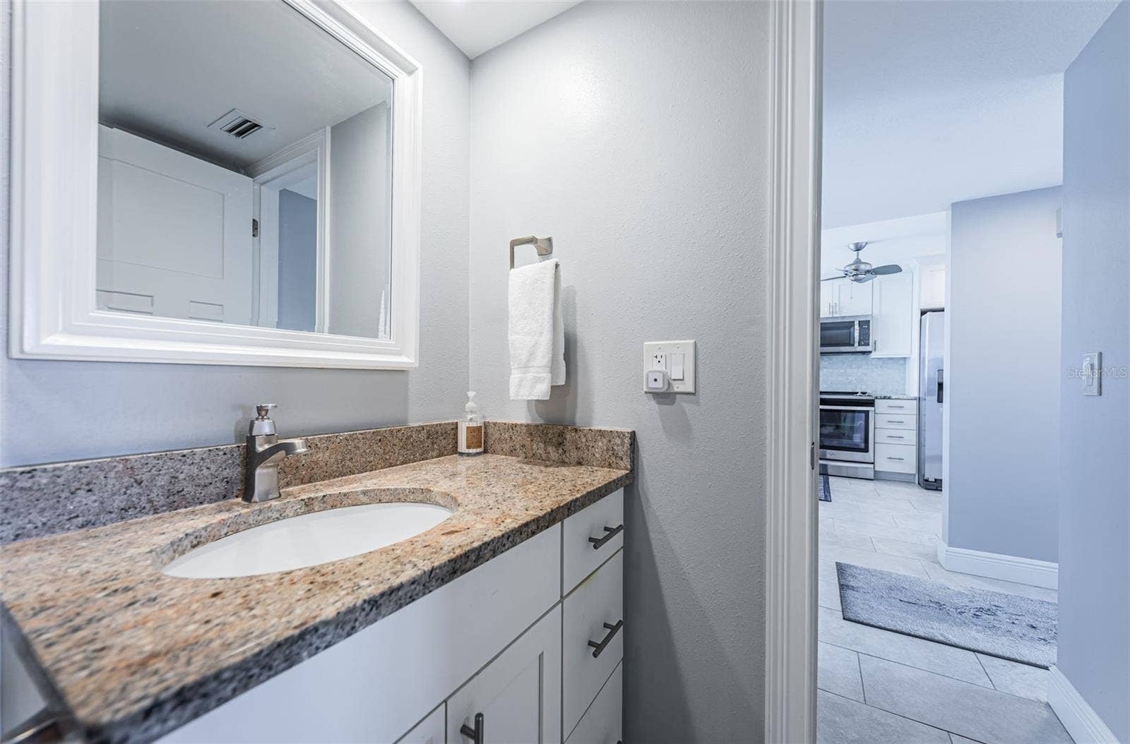 4775 COVE CIRCLE, #904, St Petersburg, FL 33708 Access to the bathroom from the hallway and primary bedroom