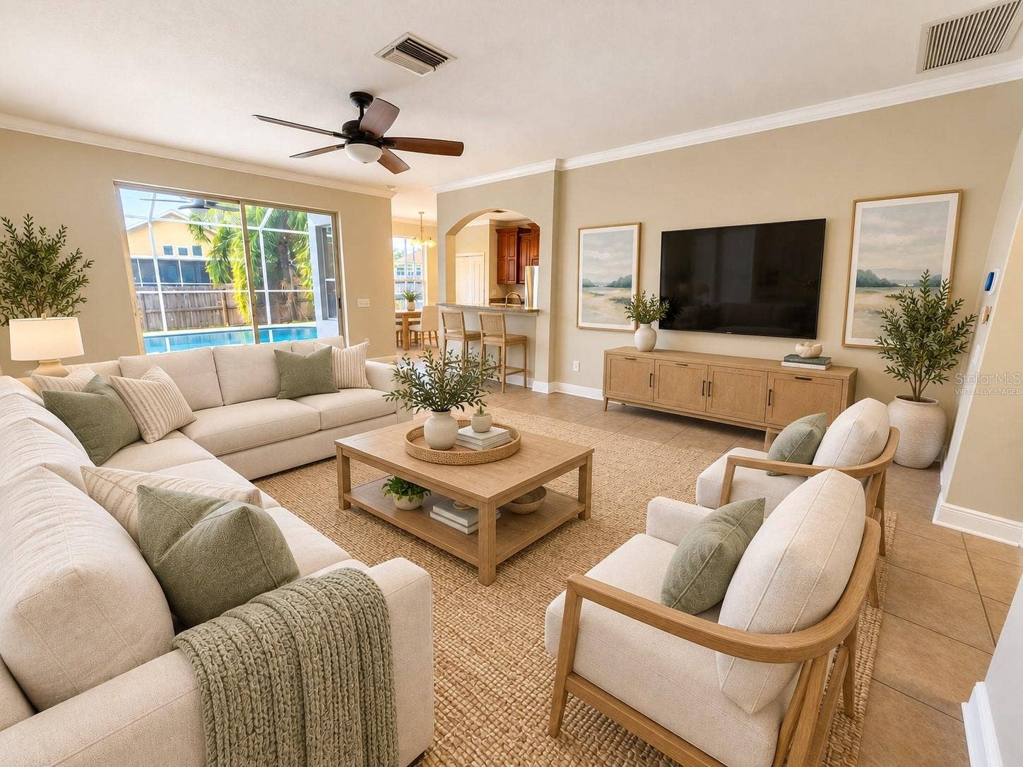 Virtually staged family room