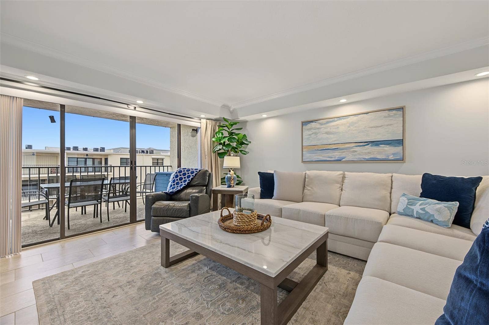 19531 GULF BOULEVARD, #604, Indian Shores, FL 33785 Living Room with Sliding Glass Doors to the Waterfront Balcony