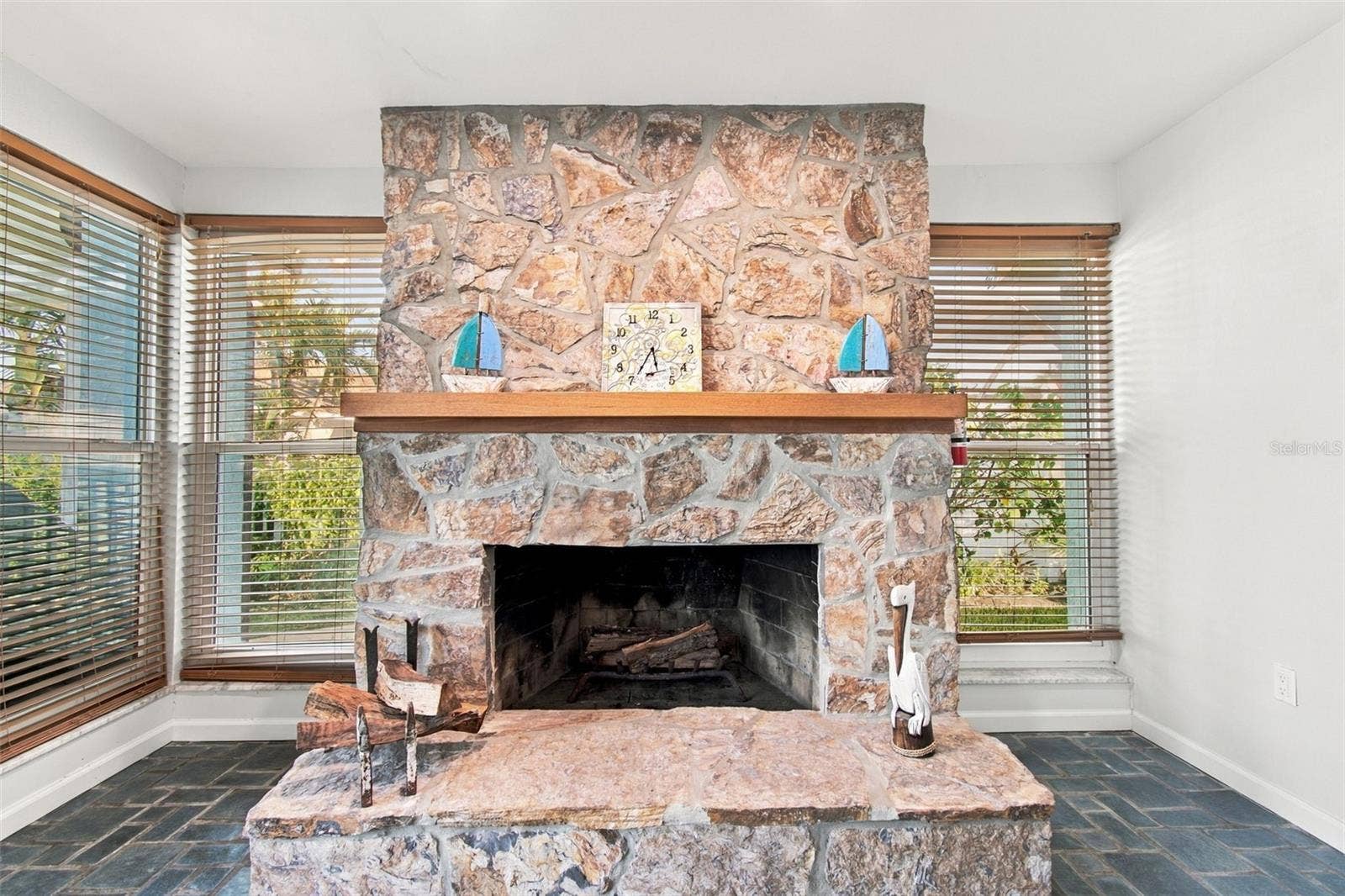 11975 7TH STREET E, Treasure Island, FL 33706 Gorgeous Stone Wood Burning Fireplace