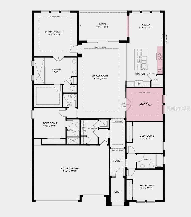 Floor Plan - Additional Highlights Include: 8' interior doors, outdoor kitchen rough-in, additional windows in the dining room, and sliding glass door in the dining room
