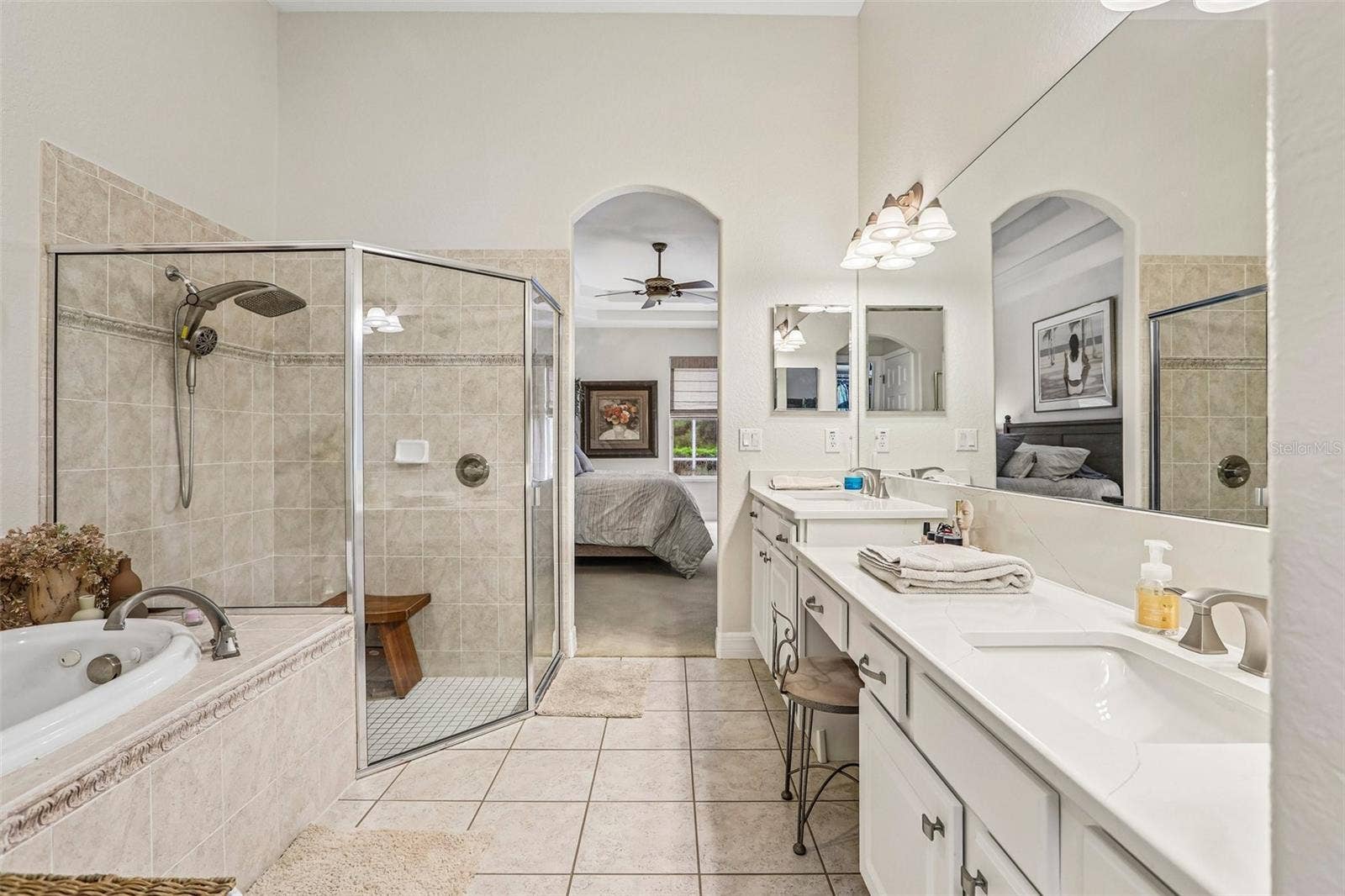 Jacuzzi tub and glassed in shower