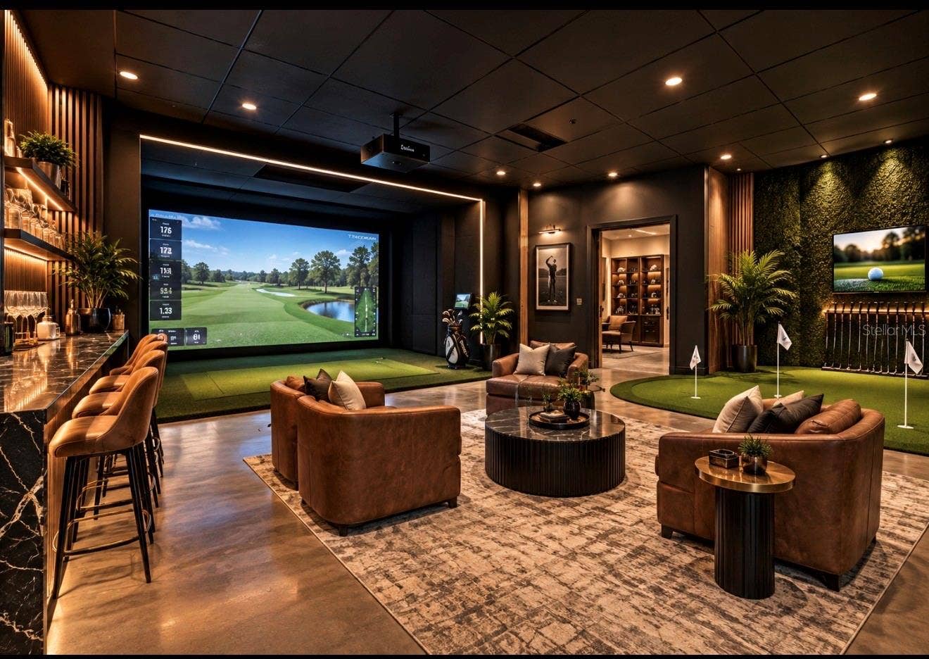 8222 118TH AVENUE, #600, Largo, FL 33773 AI rendering of golf simulator lounge
