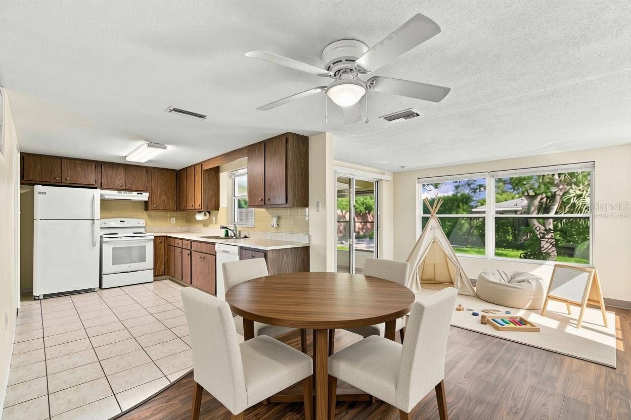 7917 MIMOSA DRIVE, Port Richey, FL 34668 Virtually Staged Kitchen, Dining space and flex space