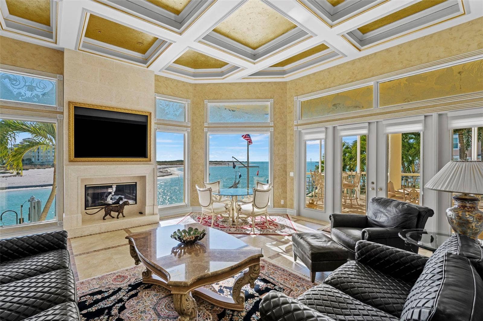 964 MONTE CRISTO BOULEVARD, Tierra Verde, FL 33715 Great room with Coffered Ceilings, Fireplace and Water Views!