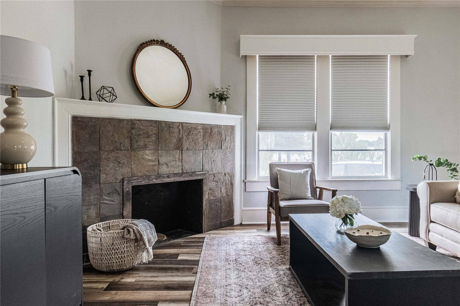 Living room with fireplace
