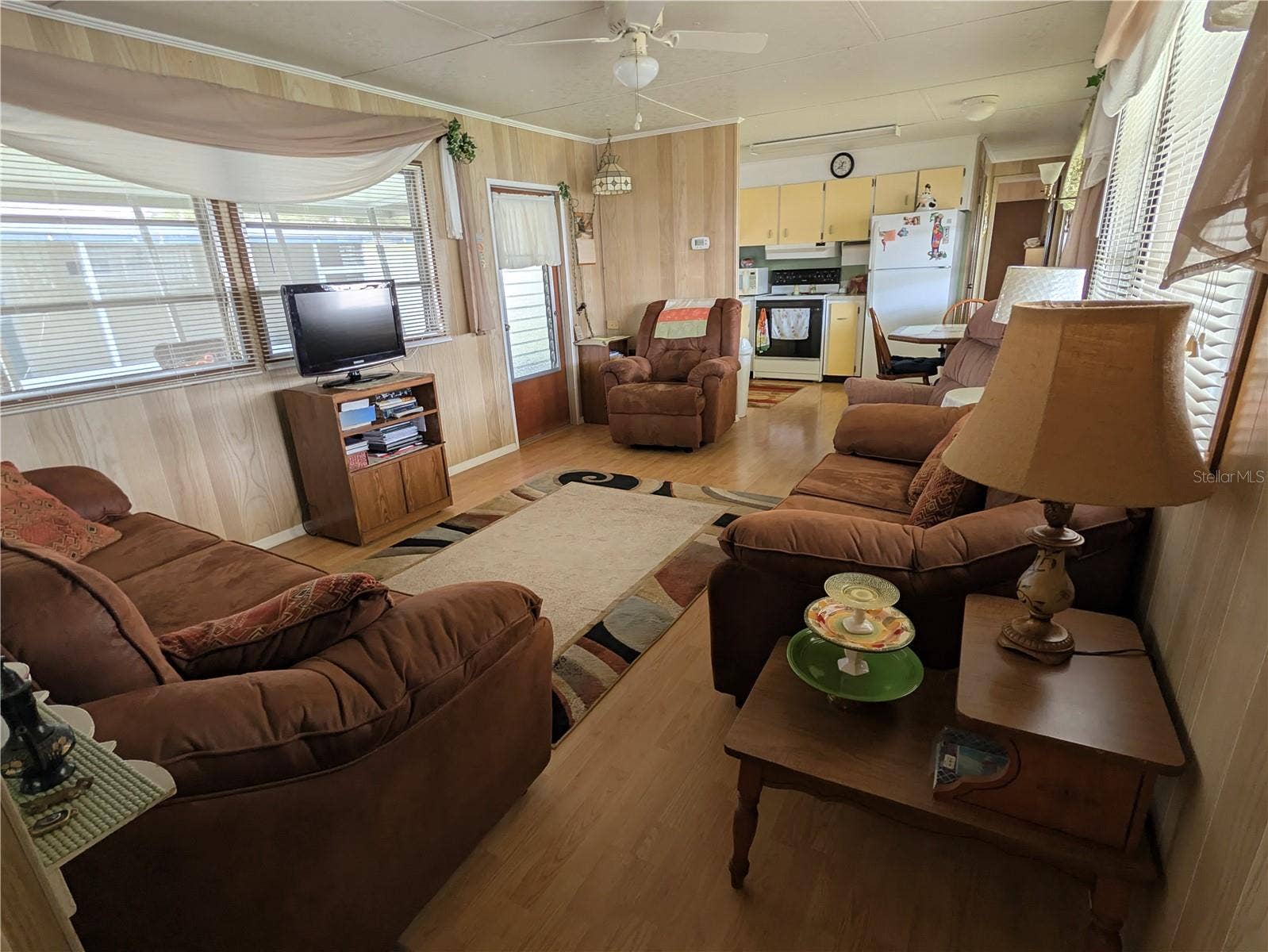 view of living room into kitchen