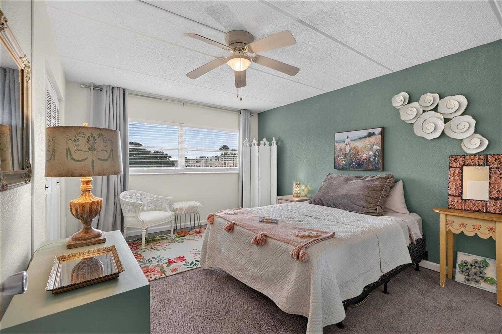 Bedroom overlooks the pond.