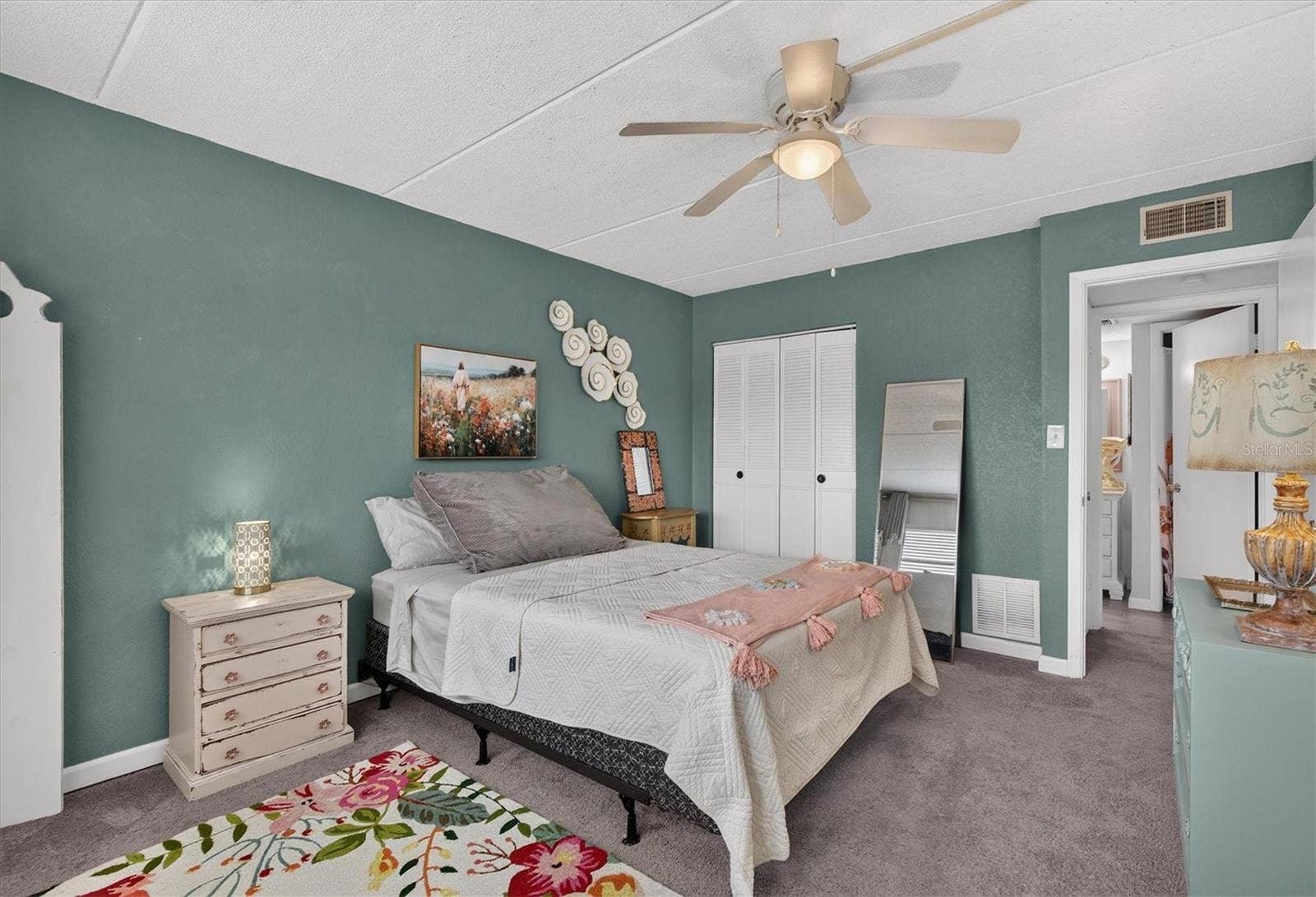 Two closets provide lots of storage for personal items.