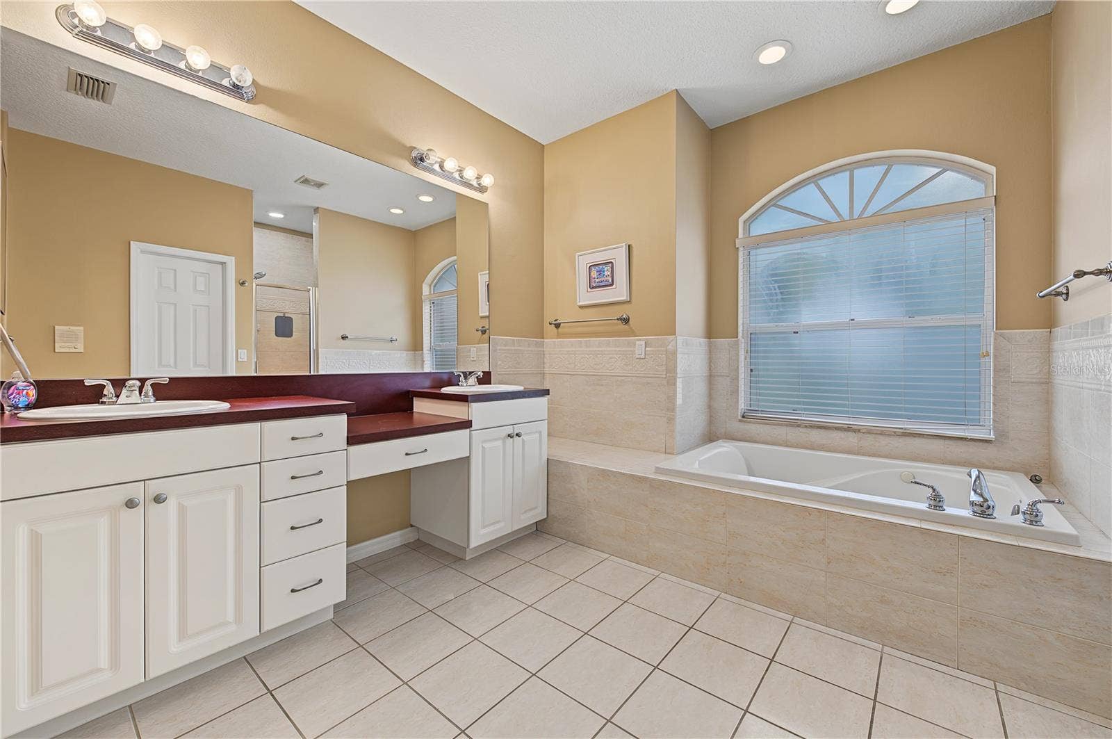Master Bathroom, Double Vanities, tile flooring