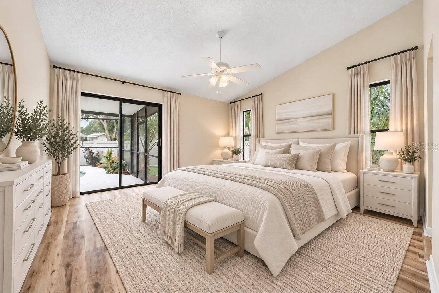 Virtually staged primary bedroom