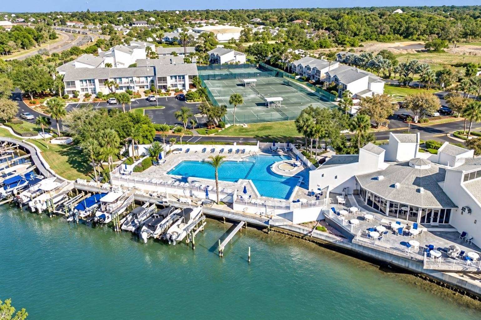 11531 SHIPWATCH DRIVE, #1037, Largo, FL 33774 AERIAL OF MARINA, POOL & TENNIS/PICKLEBALL COURTS