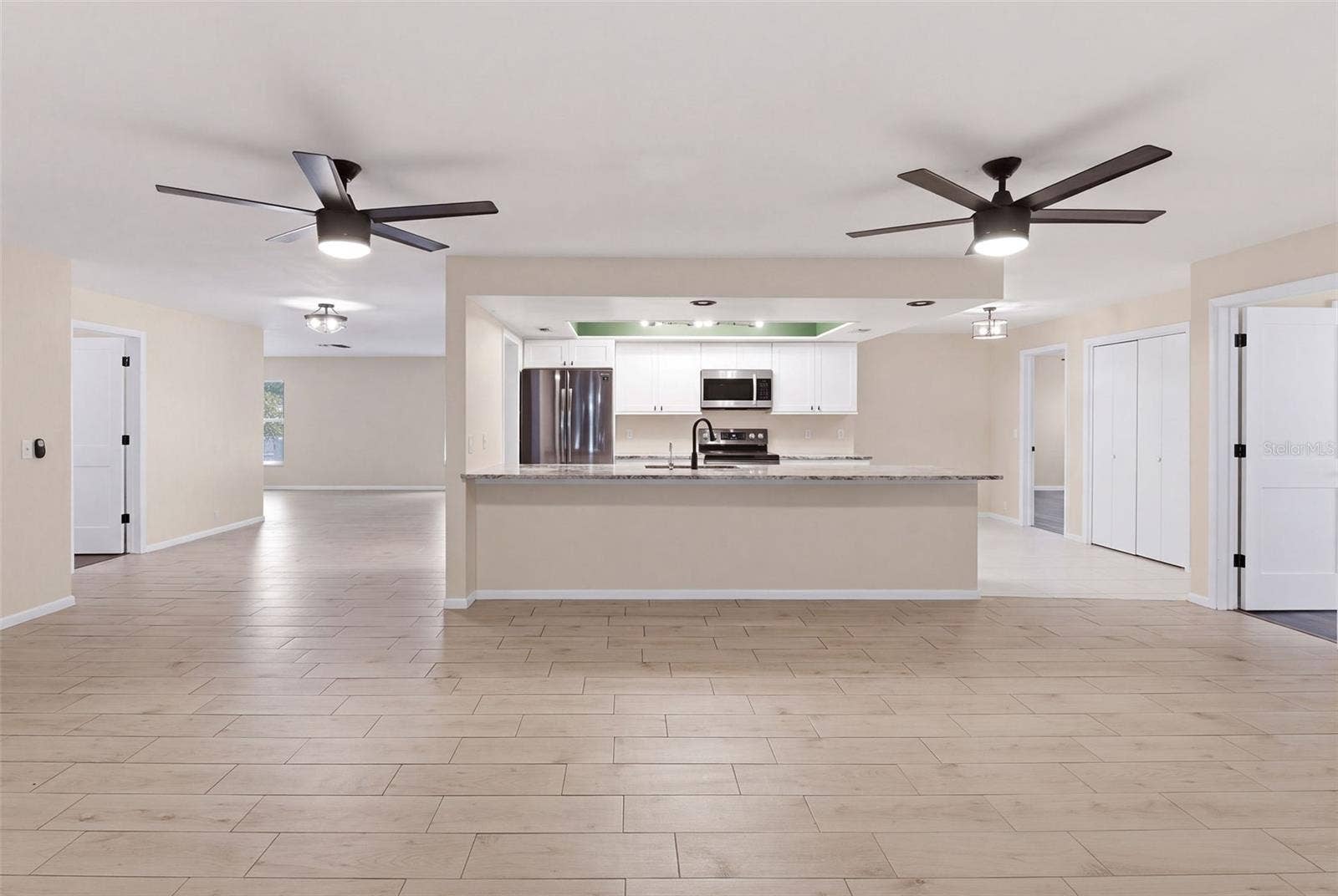 family room and kitchen